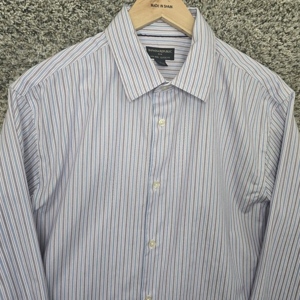 Banana Republic Dress Shirt Mens Large‎ 16-16.5 Striped Button Non Iron Classic